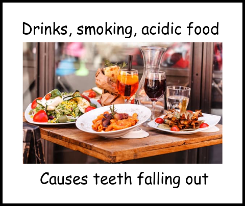 Drinks, smoking, acidic foods, causes teeth falling out image