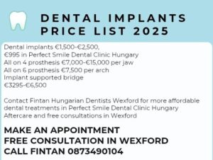 Dental implants price list Ireland 2025