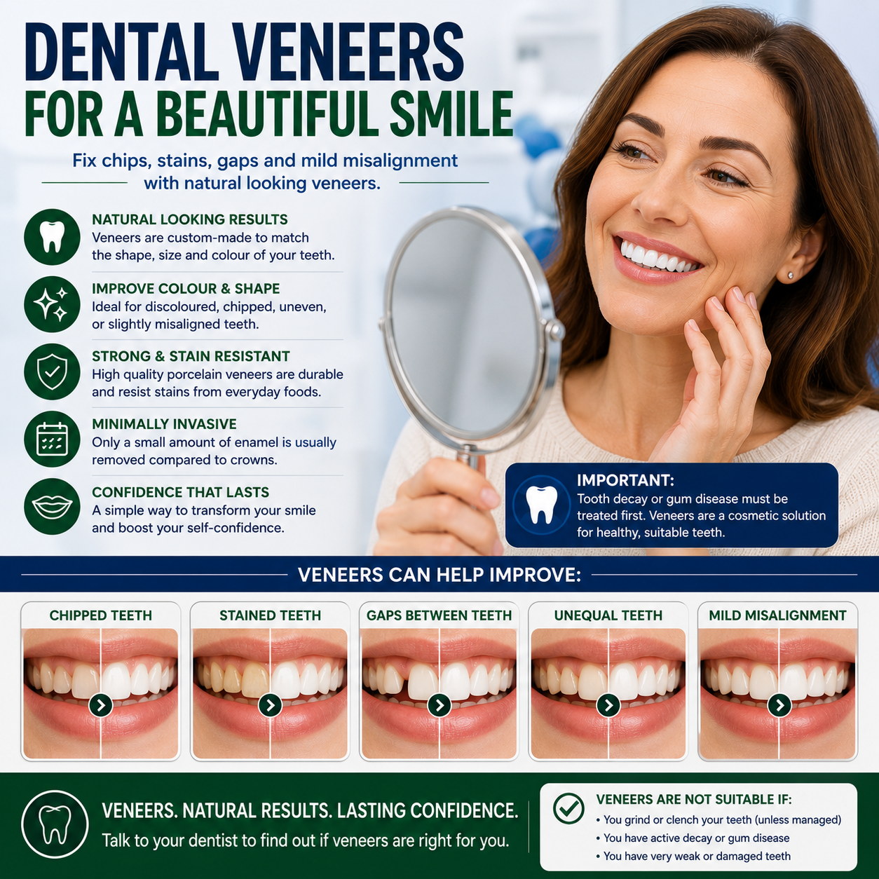 Dental veneers for chipped stained uneven or mildly misaligned teeth